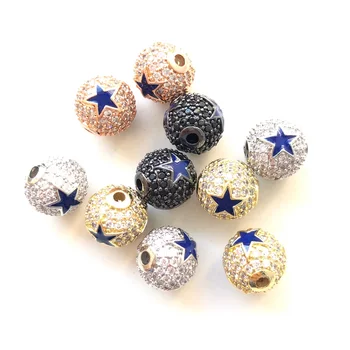 10 шт., круглые шариковые распорки с эмалью 10 мм, голубая звезда, бусины для изготовления женских браслетов, ожерелья, ювелирный аксессуар в техасском стиле