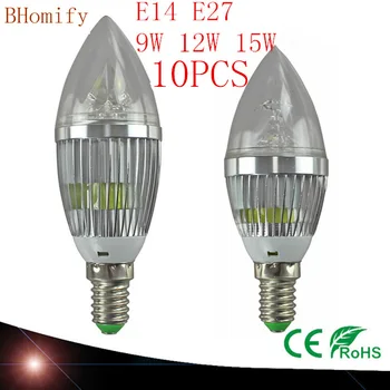 10X Светодиодные лампы-Канделябры свеча E14 E27 9 Вт 12 Вт 15 Вт Теплая/Природная/Холодная Белая лампа С регулируемой яркостью 110V220V светодиодные лампы CE ROHS