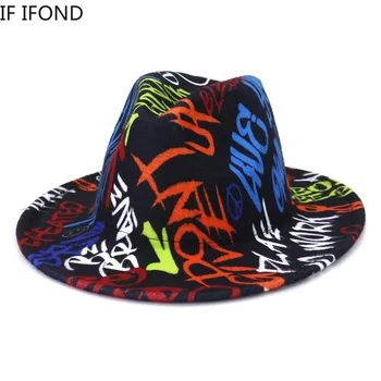 2021 НОВАЯ европейская и американская мода Граффити Джазовая фетровая шляпа Осень Зима Шерстяная фетровая шляпа с широкими полями Сомбреро