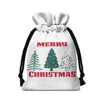 2023 Рождественская елка с Рисунком на заказ, подарочный пакет, Праздничная атмосфера, Украшения, Тканевые сумки на шнурке