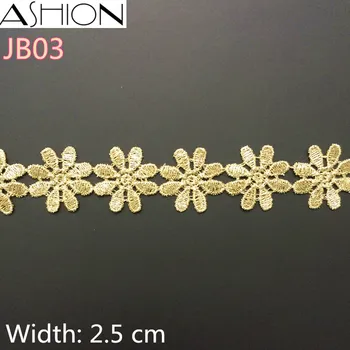 3 ярда Шириной 25 мм, кружевная отделка в виде золотого цветка, ткань для одежды, Аксессуары, швейная кромка, свадебное кружево JB03