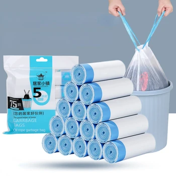 45X50 Бытовой Мешок для мусора, Большой Утолщающий Переносной Мешок на Шнурке, Белый Пластиковый Пакет