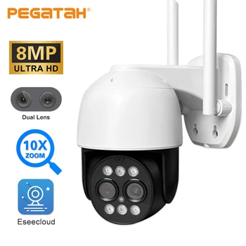 4K 8MP PTZ WiFi IP-камера С Двойным Объективом AI Слежение За Человеком Ночного Видения 10-Кратный Цифровой Зум CCTV Камеры Видеонаблюдения