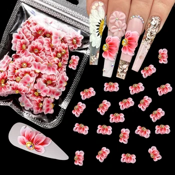 5 шт., подвески для ногтей с 3D акриловой гравировкой в виде розового цветка, Акриловый ноготь с жемчугом, Дизайн ногтей в виде хрустального цветка, украшения для ногтей, Аксессуары #K
