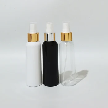 50шт 100 мл Пустой распылитель для макияжа, пластиковая прозрачная бутылка с золотым, серебряным алюминиевым воротником, контейнер для парфюмерно-косметических ПЭТ-бутылок