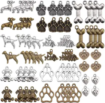 64 Шт. Подвески для собак с отпечатками собачьих лап, Костяной щенок, подвески-шармы для изготовления ювелирных изделий, Подвески, Серьги, браслеты, ожерелье
