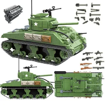 726 шт. Военный американский танк Sherman M4A1 Строительные блоки WW2 Танк Сити Дети Полицейский Солдат Оружие Кирпичи Детские игрушки 