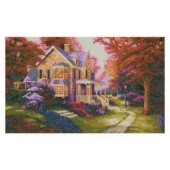 Amishop/Высококачественный Красивый Набор для вышивания крестиком Вилла, Дом, Летнее Цветущее Дерево