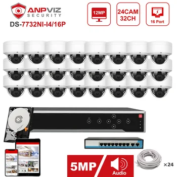 Anpviz NVR 32CH 4K Комплект 24шт 5MP POE IP-камера Система Внутренней/Наружной IP-камеры CCTV Система Безопасности IP66 30m Защита Безопасности