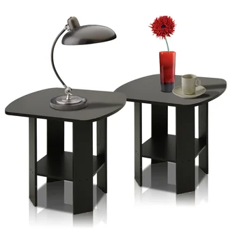 Furinno Простой дизайн торцевого /бокового столика для эспрессо, Набор из 2 журнальных столиков, чайного столика, деревянный столик