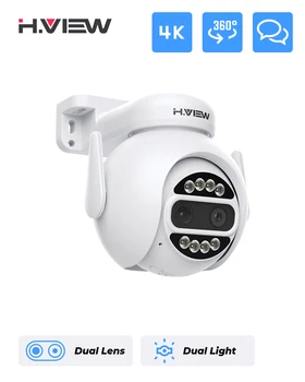H.VIEW 8MP 4k PTZ IP-камера с 8-кратным Зумом, Двухобъективная Камера видеонаблюдения с Обнаружением Человека, 4-Мегапиксельная Камера Видеонаблюдения Smart Home Outdoor Wifi ICSEE APP
