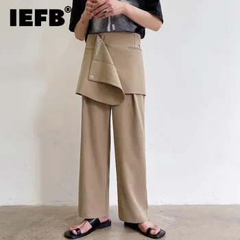 IEFB Модный Мужской Костюм-двойка, брюки, Корейский стиль, Индивидуальный Нишевый Дизайн, Повседневные Широкие Брюки с Нашивками 9Y8786