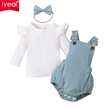 IYEAL/ Комплект вельветовой одежды для новорожденных девочек, топы с длинными рукавами + Шорты + повязка на голову, весенние костюмы для маленьких девочек, 3 шт.