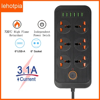 Lehotpia Power Strip ЕС/Великобритания/США Электрическая Розетка 6 Портов USB 3.1A Кабель Быстрой Зарядки длиной 2 М Сетевой Фильтр Удлинитель Адаптер