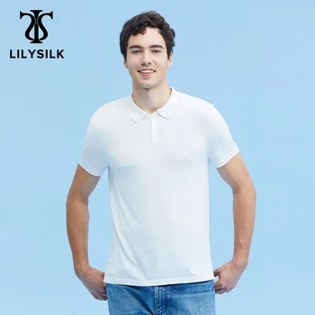 LILYSILK Мужская шелковая трикотажная рубашка поло, мужская повседневная футболка с коротким рукавом и пуговицами спереди, Бесплатная доставка