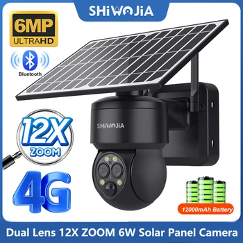 SHIWOJIA 6 Вт Солнечная Панель Камера Наблюдения WIFI/4G SIM Солнечная Камера Безопасности 12X ZOOM 6MP Двойной Объектив PIR CCTV Видео Батарея CAM