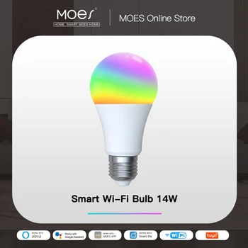 WiFi Умная светодиодная лампа С Регулируемой Яркостью, Лампа 14 Вт RGB C + W E27, Меняющая цвет 2700 К-6500 К, Tuya Smart App Control, Работающая с Alexa Google