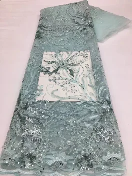 Африканские кружевные ткани с зеленым бисером Для Свадьбы, Тяжелая Кружевная вышивка ручной работы, Роскошный Французский Тюль, Кружево 5 ярдов