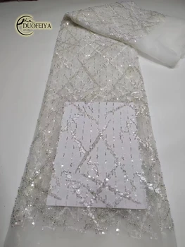 Высококачественная ультратонкая Африканская Кружевная ткань с вышивкой бисером, Нигерийское кружево с пайетками Для Шитья свадебного платья