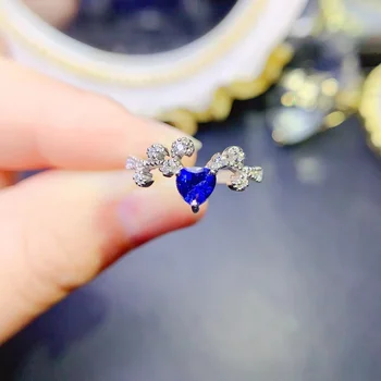 Дамское кольцо с натуральным сапфиром в форме сердца с драгоценным камнем, подарок дамам на день рождения, бутик ювелирных изделий