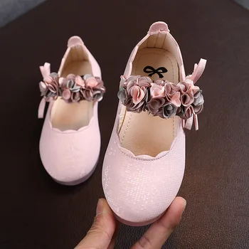 Детская модная обувь Принцессы на мягкой подошве с цветочным узором для девочек, обувь для танцев с бантиком для девочек
