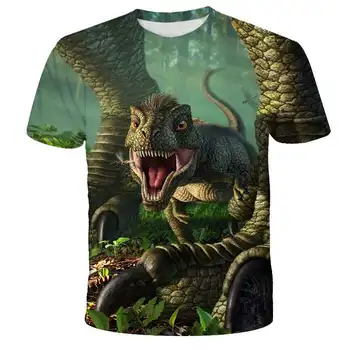 Детская футболка с динозавром тираннозавром, от 3 до 14 лет, Топы для маленьких мальчиков и девочек, Футболка, Детская одежда, футболка с принтом животных для мальчиков, Спортивная футболка