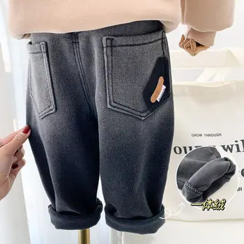 Детские вельветовые брюки, новые однослойные джинсы с флисовой подкладкой для мальчиков 2022 года, осенне-зимние Детские свободные повседневные брюки