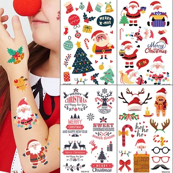 Детские Рождественские временные наклейки с Татуировками Санта-Клауса, Снеговика, Мультяшных животных, Переводная бумага, Детское Милое украшение для тела
