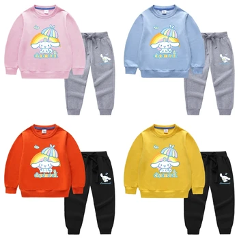 Детские свитера Kawaii Y2K Sanrio, Пуловеры с длинными рукавами, Осенняя версия Аниме Cinnamoroll, Комплекты одежды для девочек, Спортивная одежда из 2 предметов
