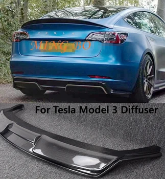 Для Tesla Модель 3 Настоящий карбоновый диффузор для задней губы, Спойлер, Автозапчасти 2017-2022, Обвес, диффузор