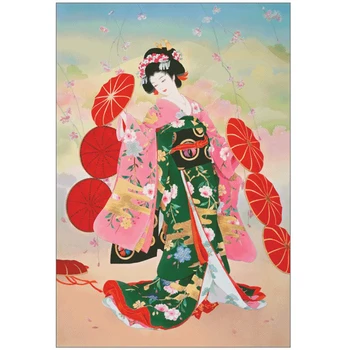 Золотая коллекция, Набор для вышивания крестиком, Японская красавица, Леди-Гейша, Девушка с красным зонтиком, Принцесса Азии, Япония, HAE-RW1034