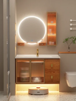 Индивидуальный Простой Дубовый Умывальник, Шкаф для ванной комнаты оригинального цвета, Встроенный керамический умывальник, Шкафы для ванной комнаты, Наборы туалетных принадлежностей