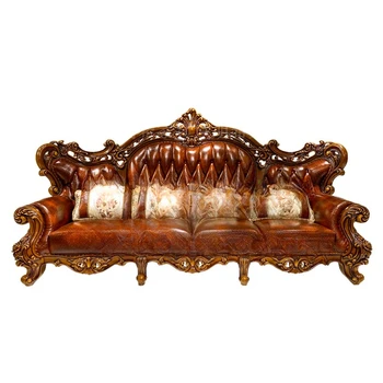 Кожаный диван в европейском стиле, американская классическая комбинация для гостиной, высококачественная вилла большого размера из натуральной кожи первого этажа