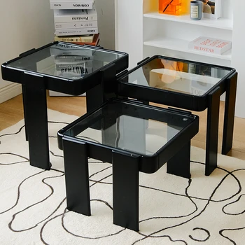 Комбинированный Квадратный Чайный Столик, Небольшой Столик в стиле Баухауз, Простой Чайный столик из закаленного стекла