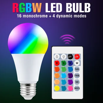 Лампа E27 RGB LED Лампада Красочный умный светильник с регулируемой яркостью Bombillas LED RGBW прожектор 15 Вт Декоративная лампа ИК-пульт дистанционного управления беспроводной