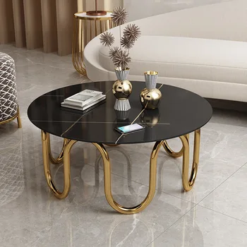 Легкий Роскошный столик из нержавеющей Стали, Итальянский Журнальный столик, Дизайнерский Креативный Круглый Чайный Столик с Каменной Плитой