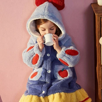 Маленькие Девочки Зима Осень Фланелевая толстовка Кардиган Пижама Детская Утепленная Подростковая Теплая ночная рубашка Белоснежные пижамы Халаты