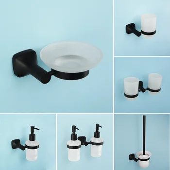 Матовый черный дозатор мыла из нержавеющей стали, стеклянный подстаканник, подставка для посуды, горшок для туалетного мыла, Аксессуары для ванной комнаты