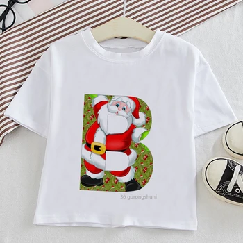 Милая Рождественская футболка Kawaii с 26 Буквами для маленьких девочек, Забавные Детские футболки с героями Мультфильмов, Одежда Для мальчиков, Футболки, Топы, Рождественский подарок