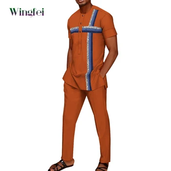 Мужские костюмы Bazin Riche в Африканском стиле, Мужская одежда Дашики, Халат Агбада, Тонкие Комплекты из 2 предметов, футболка и брюки, Летние WYN1642