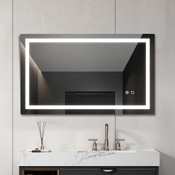 Настенное зеркало для ванной комнаты со светодиодной подсветкой 3 размера С Высоким Просветом + Отдельное управление защитой от запотевания + Функция затемнения [В наличии в США]