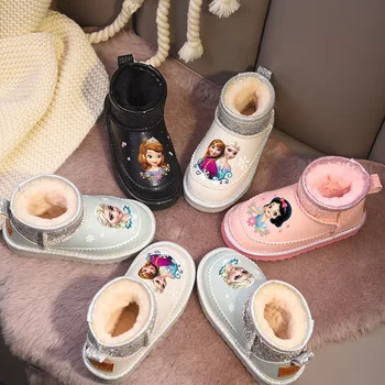 Новые зимние сапоги принцессы Эльзы и Анны для девочек Disney, водонепроницаемая нескользящая обувь, размер 26-37