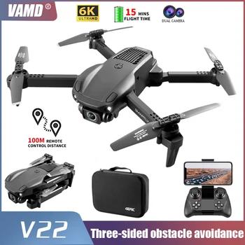 Новый беспилотный летательный аппарат V22 Мини-версия двойной камеры 6K HD для аэрофотосъемки с трехсторонним обходом препятствий, Квадрокоптер, детские игрушки