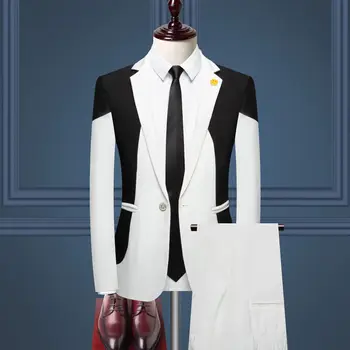 Новый Деловой Повседневный мужской контрастный костюм в британском стиле среднего возраста, платье украшено По фигуре, Комплект из двух предметов, Костюмы для мужчин Terno