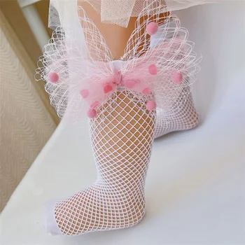 Носки до икр для маленьких девочек с эластичным сетчатым бантом, Мягкие легкие носки для повседневной вечеринки