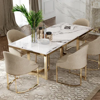 Обеденный стол из скандинавского мрамора в ресторане, домашний прямоугольный обеденный стол, комбинация обеденного стола и стула в стиле постмодерн в минималистичном стиле