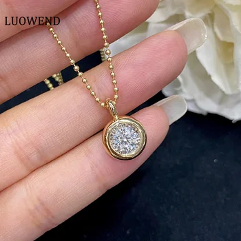 Ожерелье из белого и желтого золота LUOWEND 18 Карат, цепочка с настоящими натуральными бриллиантами, Интересный Дизайн, Изящное Женское ожерелье для помолвки