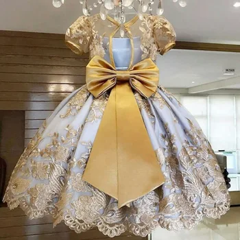 Платья для маленьких девочек, Детское Элегантное платье Принцессы для фортепиано, Детское Свадебное платье на День рождения, платье с бантом для Хоста