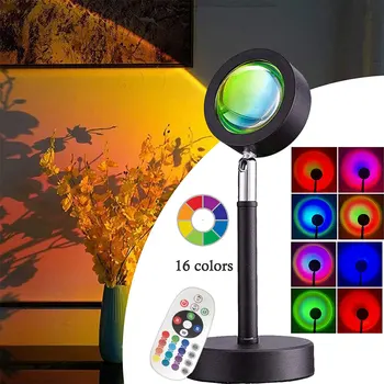 Проектор Sunset Lamp 16 Цветов RGB с Дистанционным Управлением, Многоцветный светодиодный Ночник, Различные режимы для Оформления бара в комнате для Вечеринок