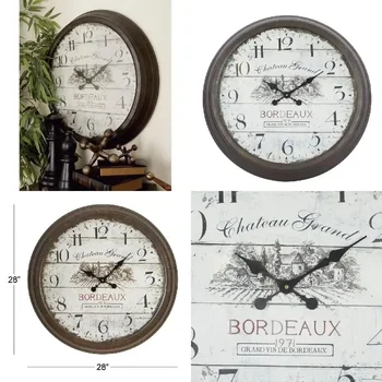 Римские цифры Красивые 28-дюймовые коричневые металлические настенные часы с привлекательными бордовыми римскими цифрами - идеально подходят для домашнего декора!